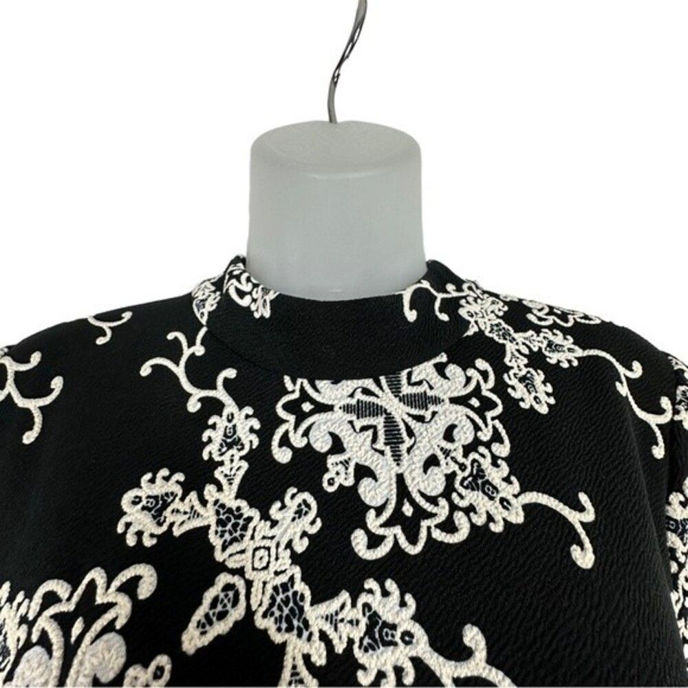 Adrianna Papell Black  White Embellishments Long Sleeve Dress Bell Sleeves Sz 12